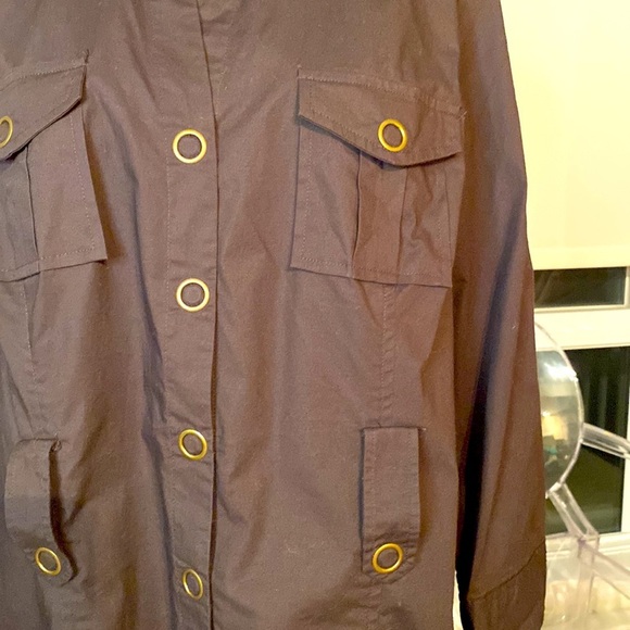 Y2K Bandolino stretch  brown jacket w/ antique brass snaps, belt loops (no belt) - Picture 5 of 12